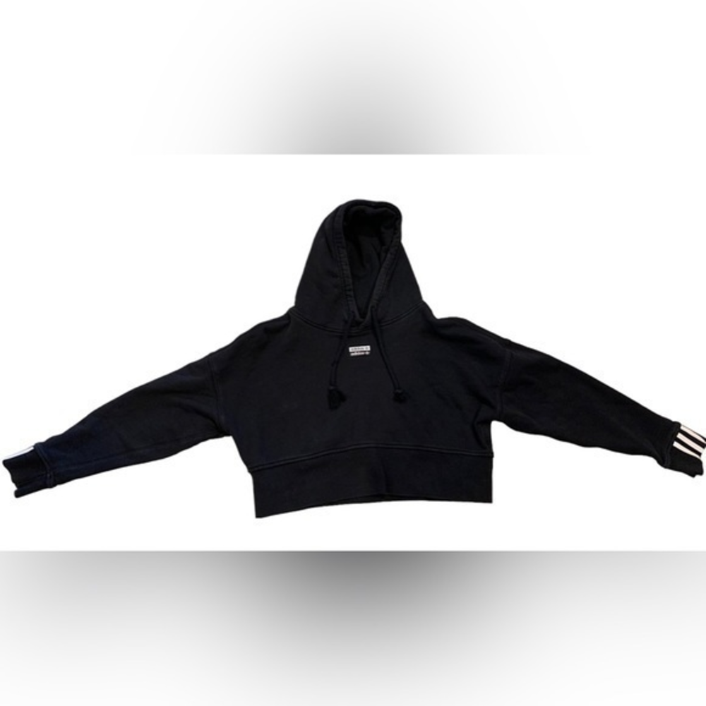 Adidas Originals Crop Sweatshirt‎ Hoodie Women's Small Long Sleeve Logo Black
